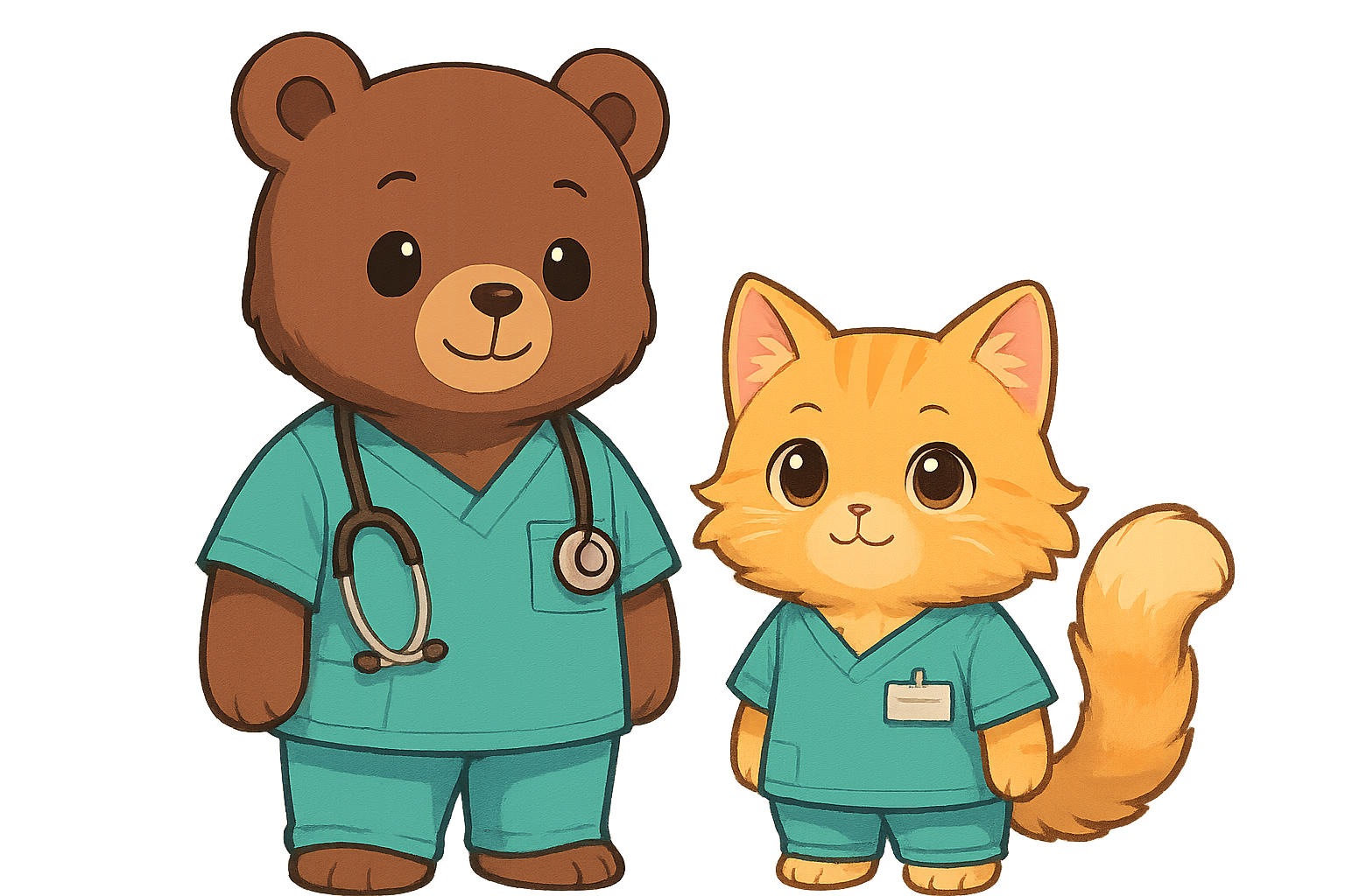 Bear and cat in scrubs